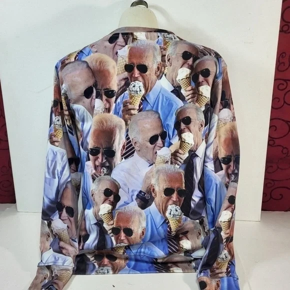 Joe Biden Eating Ice Cream Long Sleeve Crew Neck Sweater - Size XS - Picture 4 of 5